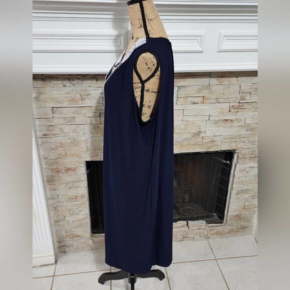 R M Richards navy and white 2 piece dress and duster length jacket plus size 20W - Picture 6 of 10